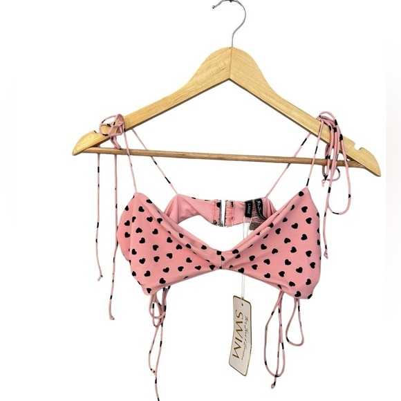 NWT For Love of Lemons Claudia Scrunch Bikini Top in Pink Hearts L - Picture 5 of 11
